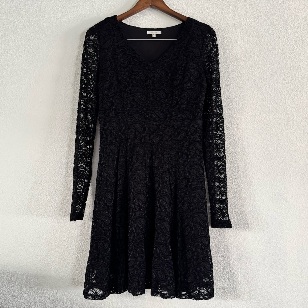 Maurices Black Paisley Lace Panel V Neck Long Sleeve Dress Small Chic Elegant - Picture 11 of 12